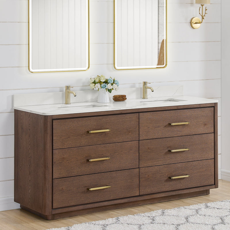Vinnova 706572-AD-BK Porto 72" Free-standing Double Bath Vanity in Aged Dark Brown Oak