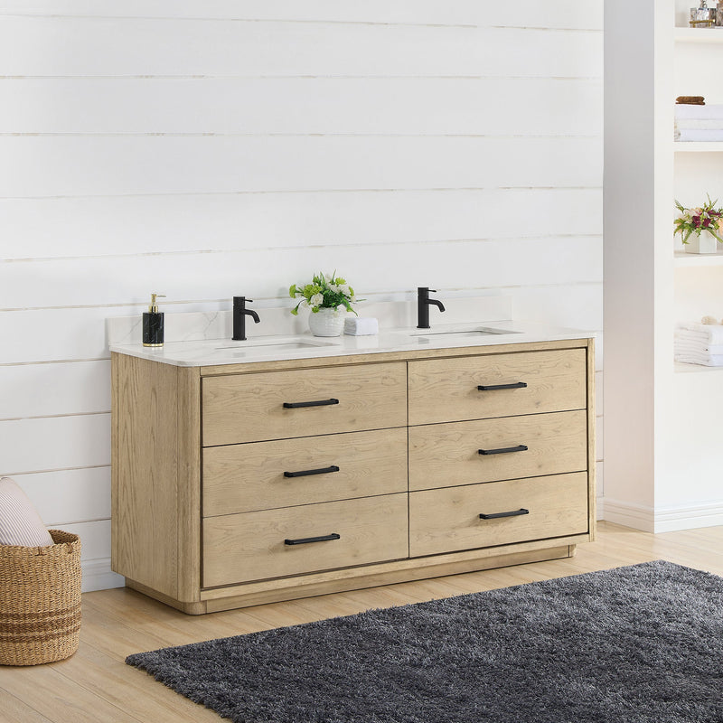 Vinnova 706572-AN-BK Porto 72" Free-standing Double Bath Vanity in Aged Natural Oak