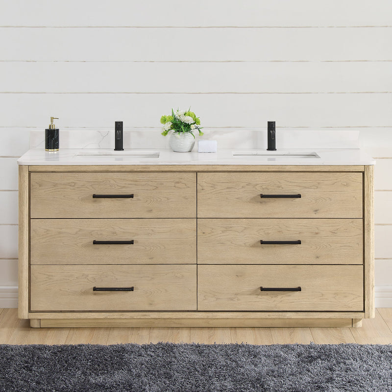 Vinnova 706572-AN-BK Porto 72" Free-standing Double Bath Vanity in Aged Natural Oak