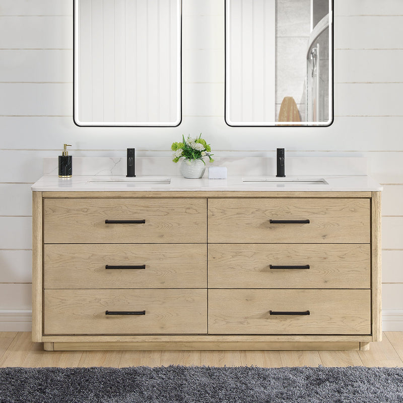 Vinnova 706572-AN-BK Porto 72" Free-standing Double Bath Vanity in Aged Natural Oak