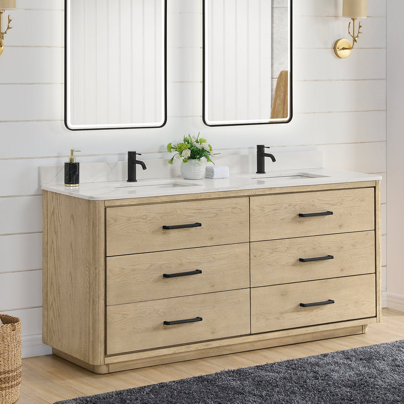 Vinnova 706572-AN-BK Porto 72" Free-standing Double Bath Vanity in Aged Natural Oak
