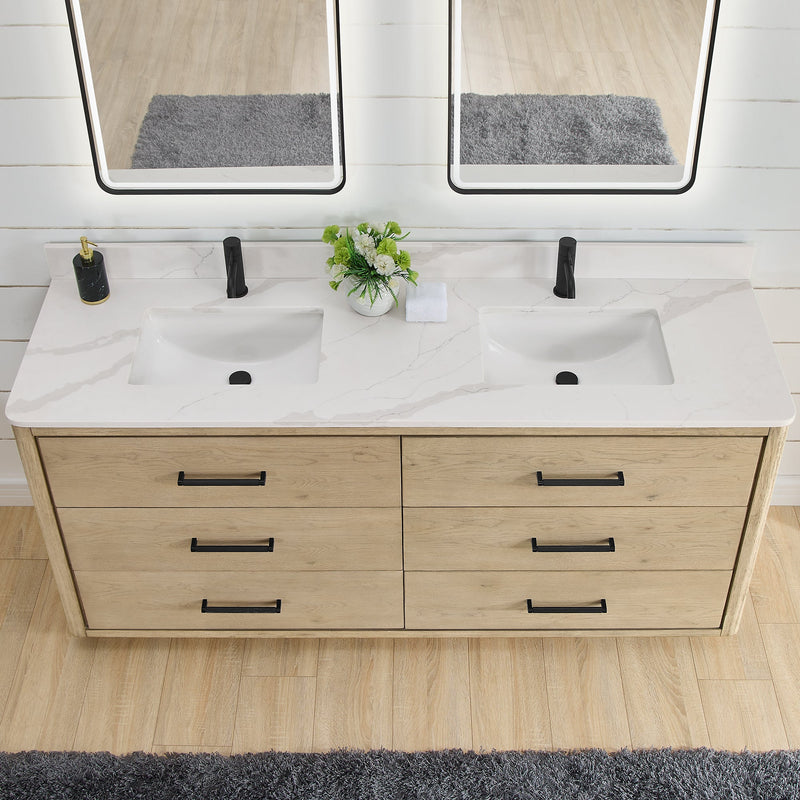 Vinnova 706572-AN-BK Porto 72" Free-standing Double Bath Vanity in Aged Natural Oak