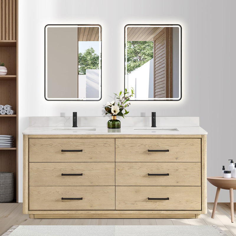 Vinnova 706572-AN-BK Porto 72" Free-standing Double Bath Vanity in Aged Natural Oak