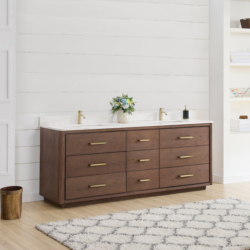 Vinnova 706584-AD-BK Porto 84" Free-standing Double Bath Vanity in Aged Dark Brown Oak