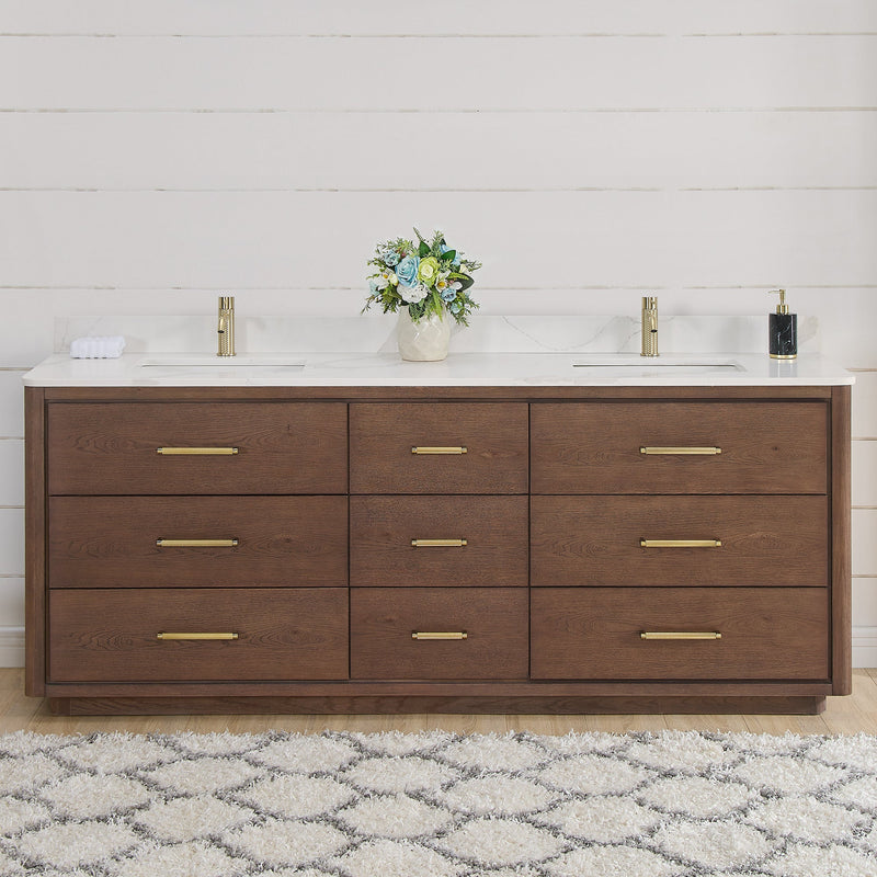 Vinnova 706584-AD-BK Porto 84" Free-standing Double Bath Vanity in Aged Dark Brown Oak
