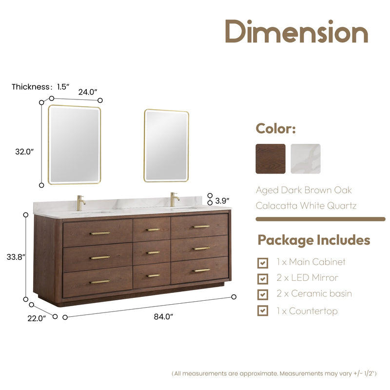 Vinnova 706584-AD-BK Porto 84" Free-standing Double Bath Vanity in Aged Dark Brown Oak