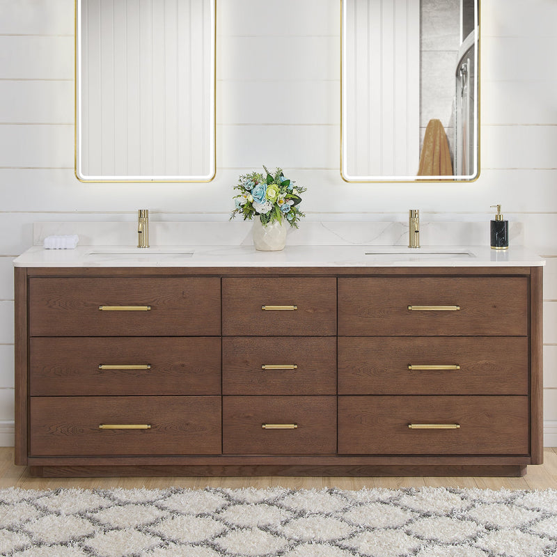 Vinnova 706584-AD-BK Porto 84" Free-standing Double Bath Vanity in Aged Dark Brown Oak