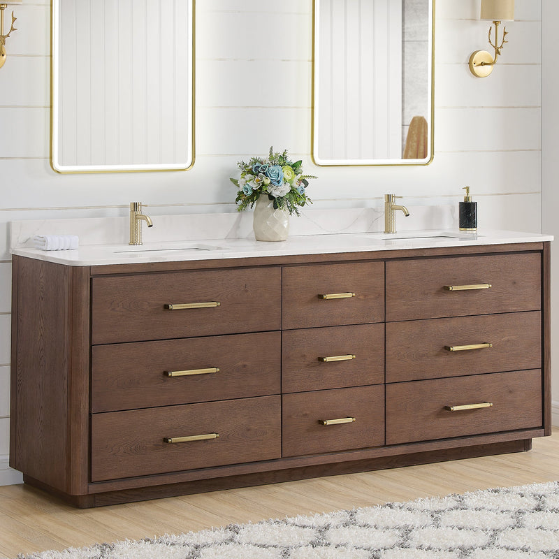 Vinnova 706584-AD-BK Porto 84" Free-standing Double Bath Vanity in Aged Dark Brown Oak