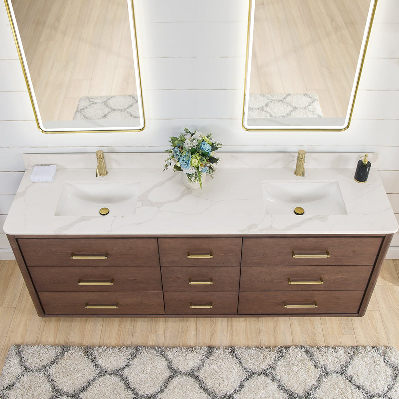 Vinnova 706584-AD-BK Porto 84" Free-standing Double Bath Vanity in Aged Dark Brown Oak