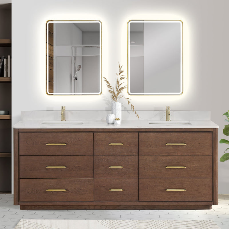 Vinnova 706584-AD-BK Porto 84" Free-standing Double Bath Vanity in Aged Dark Brown Oak