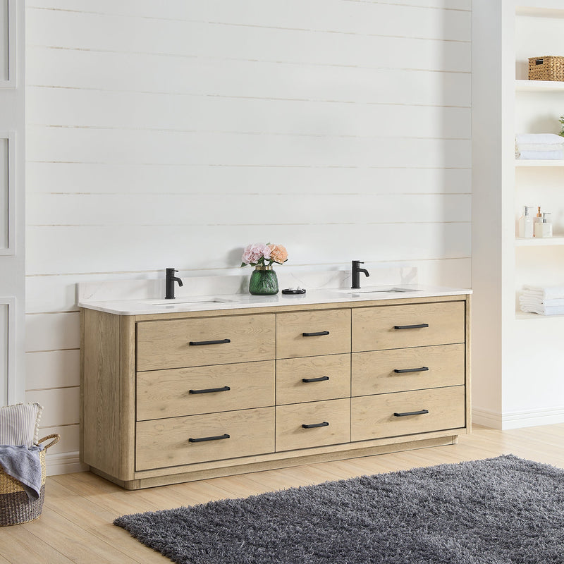 Vinnova 706584-AN-BK Porto 84" Free-standing Double Bath Vanity in Aged Natural Oak