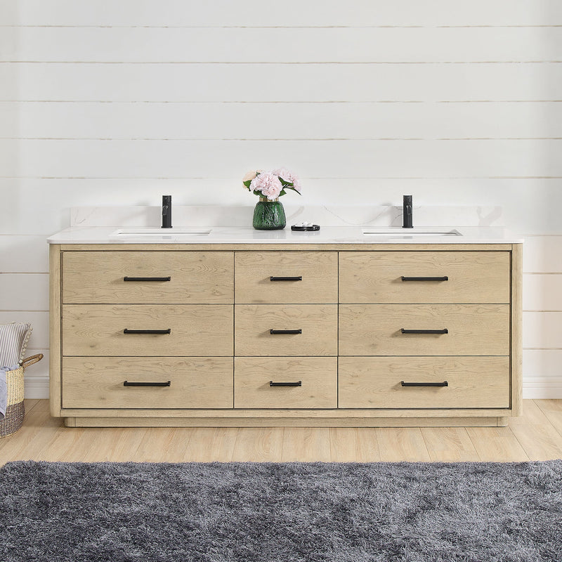 Vinnova 706584-AN-BK Porto 84" Free-standing Double Bath Vanity in Aged Natural Oak