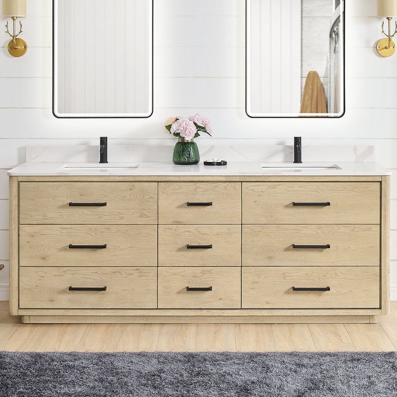 Vinnova 706584-AN-BK Porto 84" Free-standing Double Bath Vanity in Aged Natural Oak