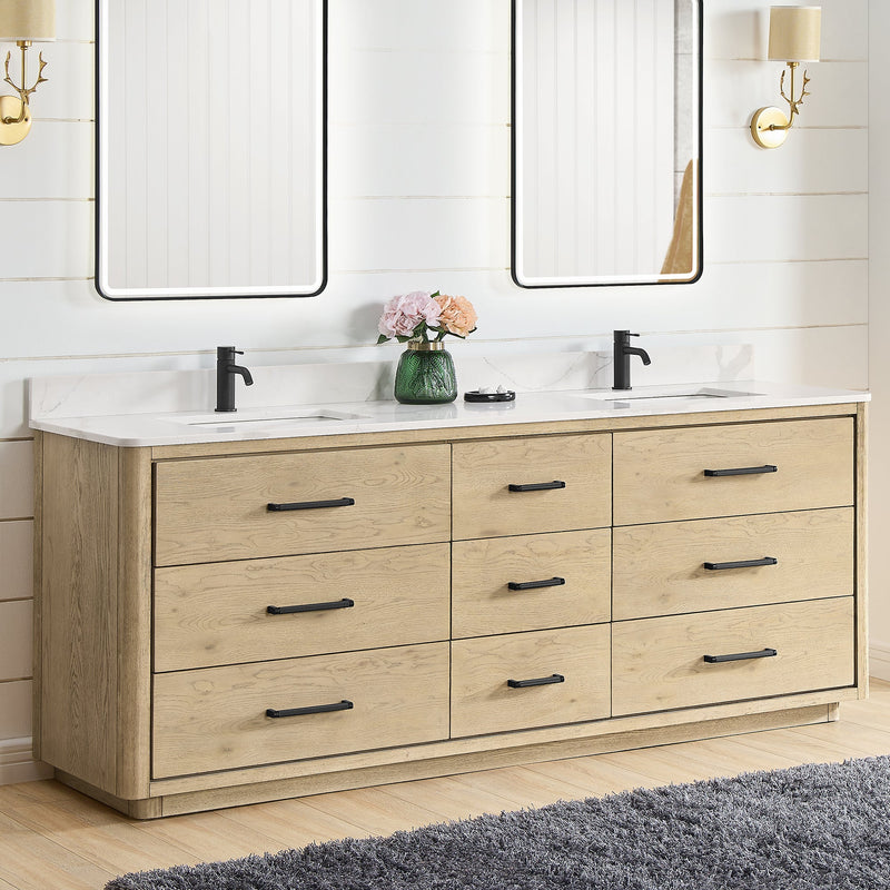 Vinnova 706584-AN-BK Porto 84" Free-standing Double Bath Vanity in Aged Natural Oak