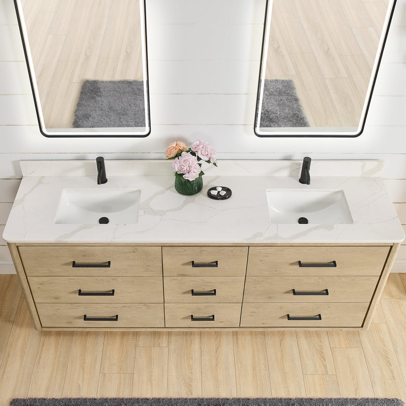 Vinnova 706584-AN-BK Porto 84" Free-standing Double Bath Vanity in Aged Natural Oak