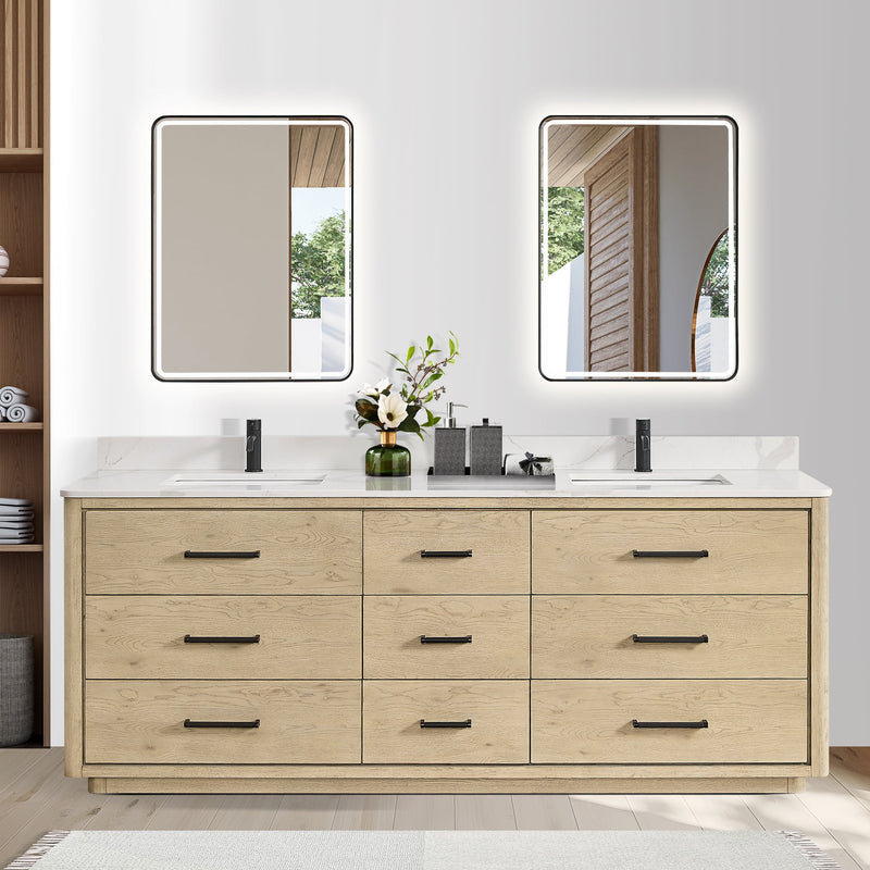 Vinnova 706584-AN-BK Porto 84" Free-standing Double Bath Vanity in Aged Natural Oak