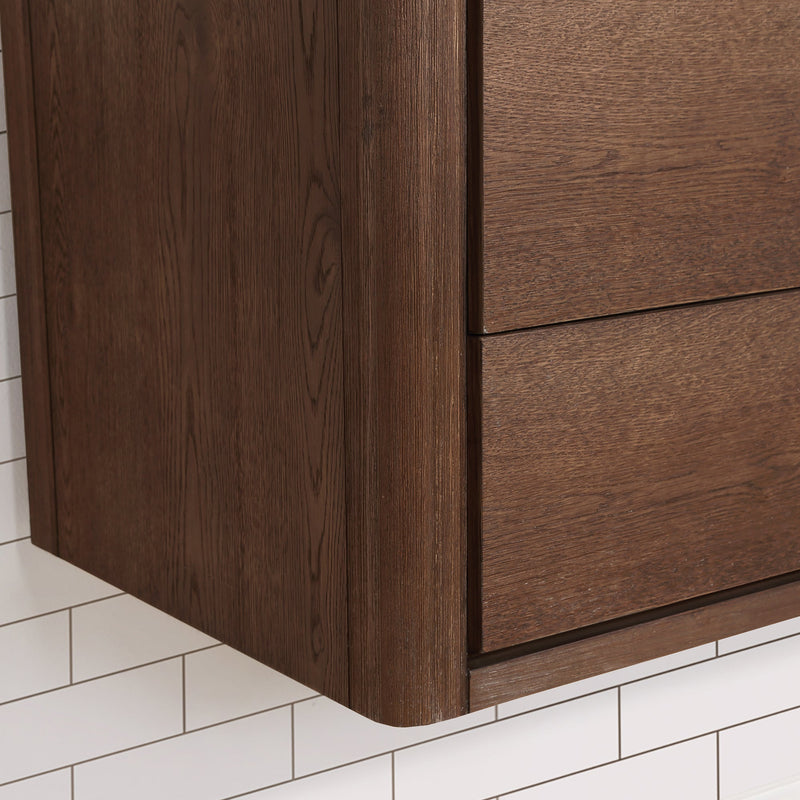 Vinnova 706636-AD-BK Cristo 36" Floating Single Bath Vanity in Aged Dark Brown Oak with Fish Maw White Quartz Stone Top