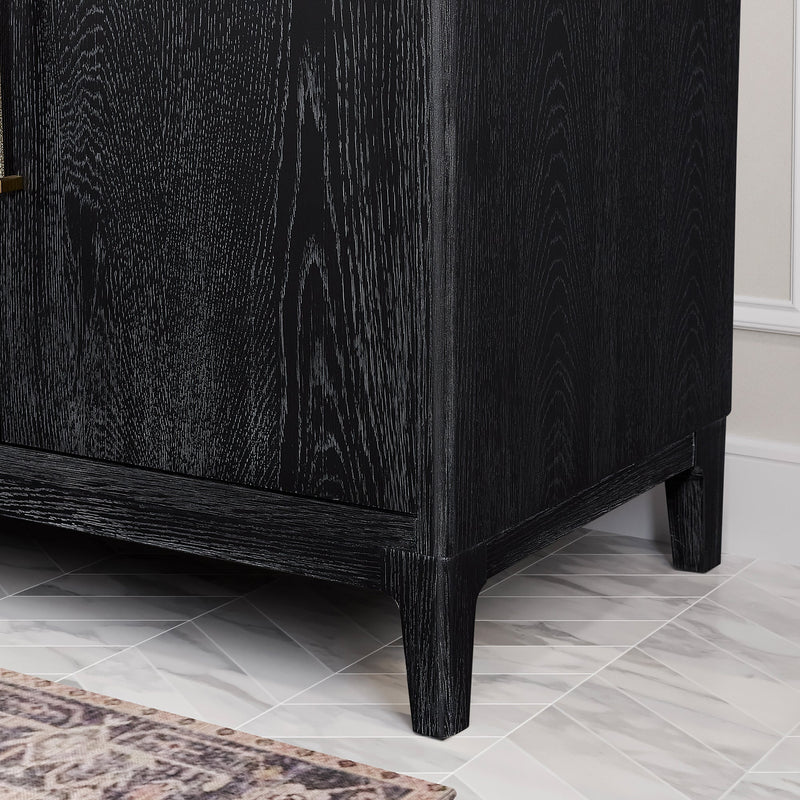Vinnova 706730-FB-GW Gara 30" Free-standing Single Bath Vanity in Fir Wood Black with White Grain Composite Stone Top