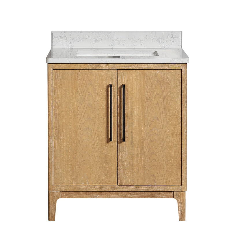 Vinnova 706730-WA-GW Gara 30" Free-standing Single Bath Vanity in Washed Ash Grey with White Grain Composite Stone Top