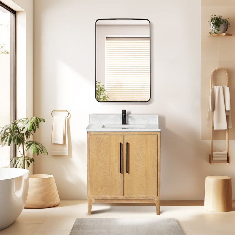 Vinnova 706730-WA-GW Gara 30" Free-standing Single Bath Vanity in Washed Ash Grey with White Grain Composite Stone Top