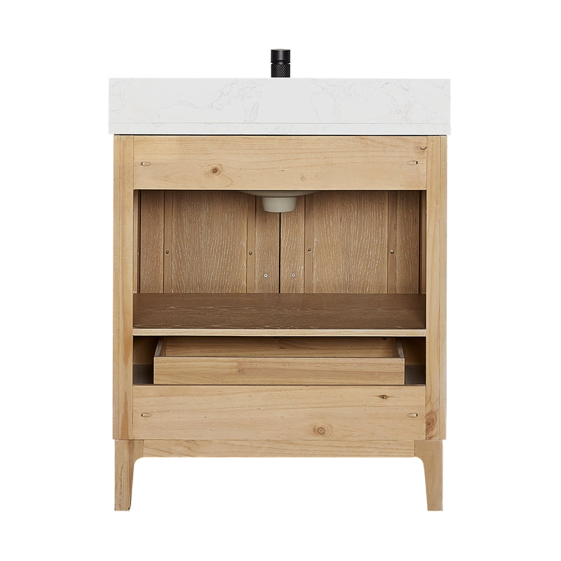Vinnova 706730-WA-GW Gara 30" Free-standing Single Bath Vanity in Washed Ash Grey with White Grain Composite Stone Top