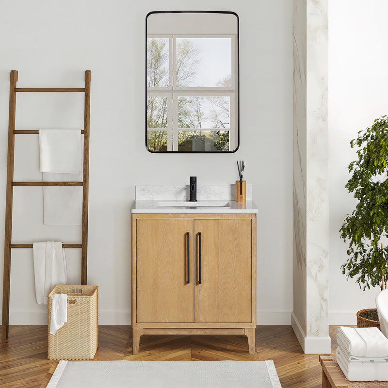 Vinnova 706730-WA-GW Gara 30" Free-standing Single Bath Vanity in Washed Ash Grey with White Grain Composite Stone Top