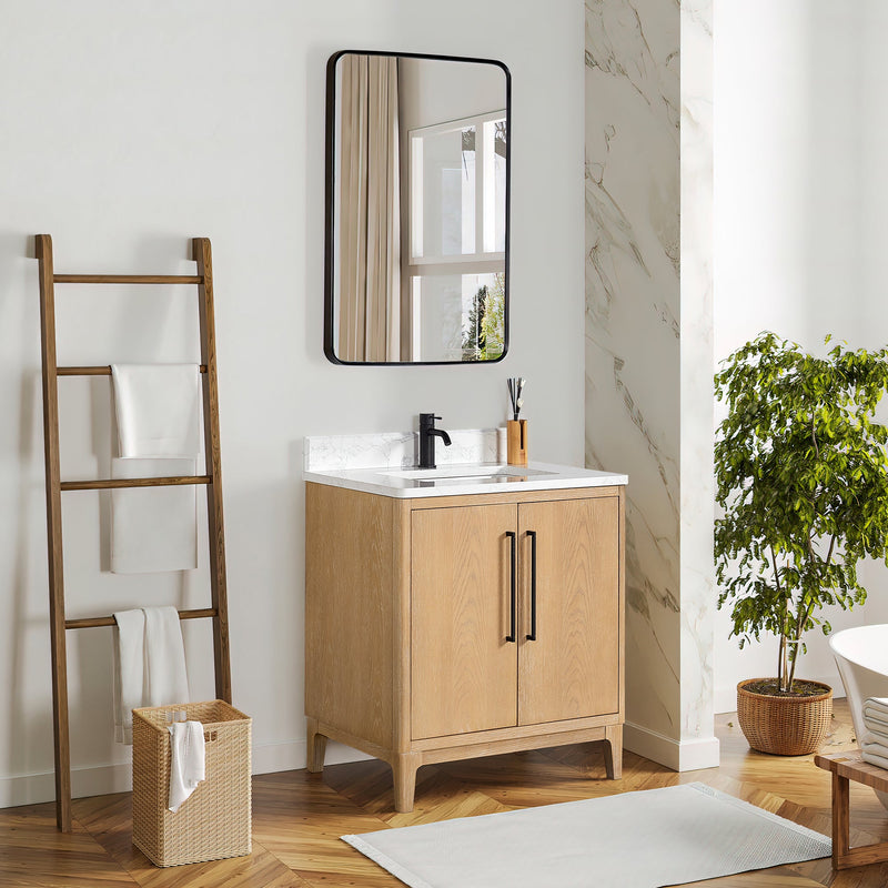 Vinnova 706730-WA-GW Gara 30" Free-standing Single Bath Vanity in Washed Ash Grey with White Grain Composite Stone Top