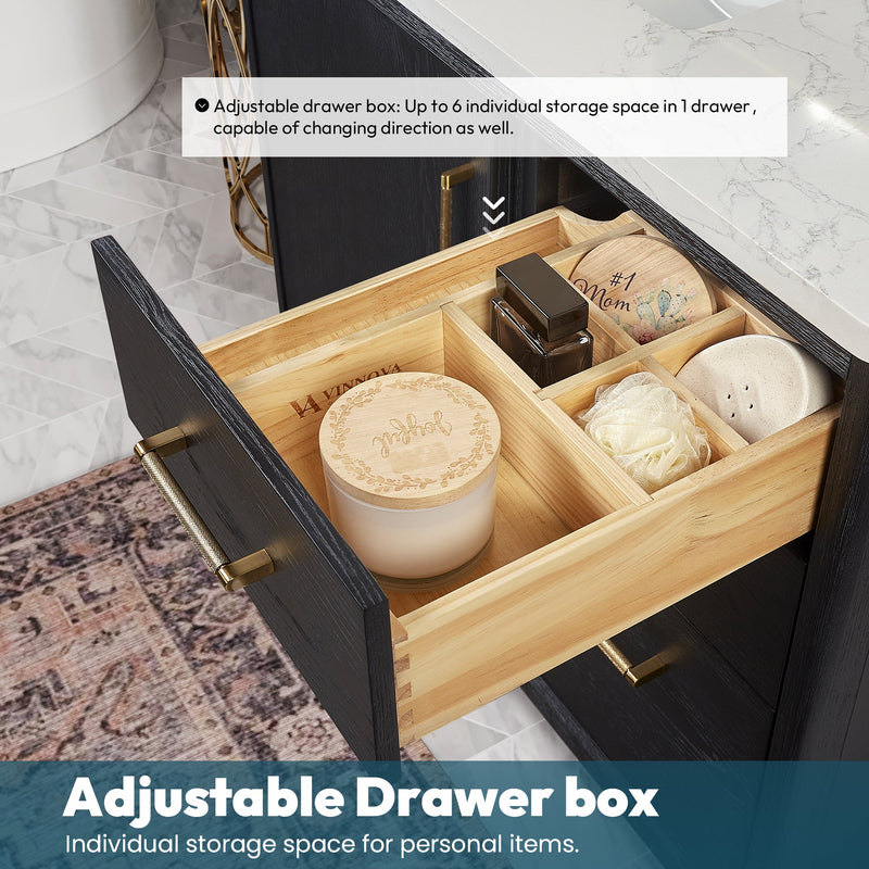 Vinnova 706736-FB-GW Gara 36" Free-standing Single Bath Vanity in Fir Wood Black with White Grain Composite Stone Top