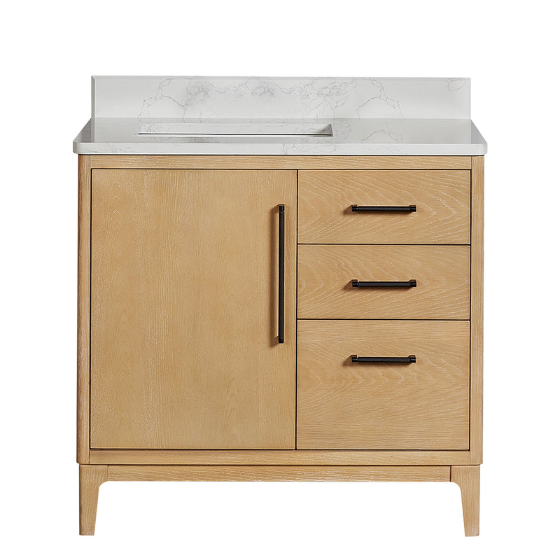Vinnova 706736-WA-GW Gara 36" Free-standing Single Bath Vanity in Washed Ash Grey with White Grain Composite Stone Top