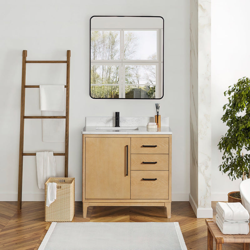 Vinnova 706736-WA-GW Gara 36" Free-standing Single Bath Vanity in Washed Ash Grey with White Grain Composite Stone Top