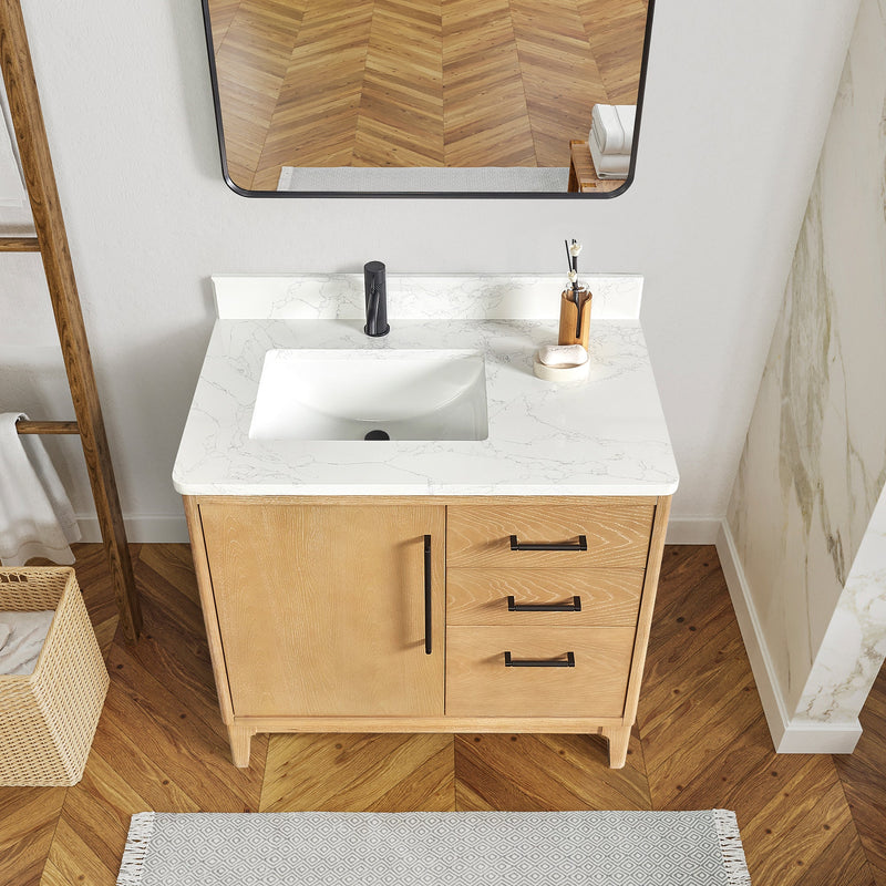Vinnova 706736-WA-GW Gara 36" Free-standing Single Bath Vanity in Washed Ash Grey with White Grain Composite Stone Top