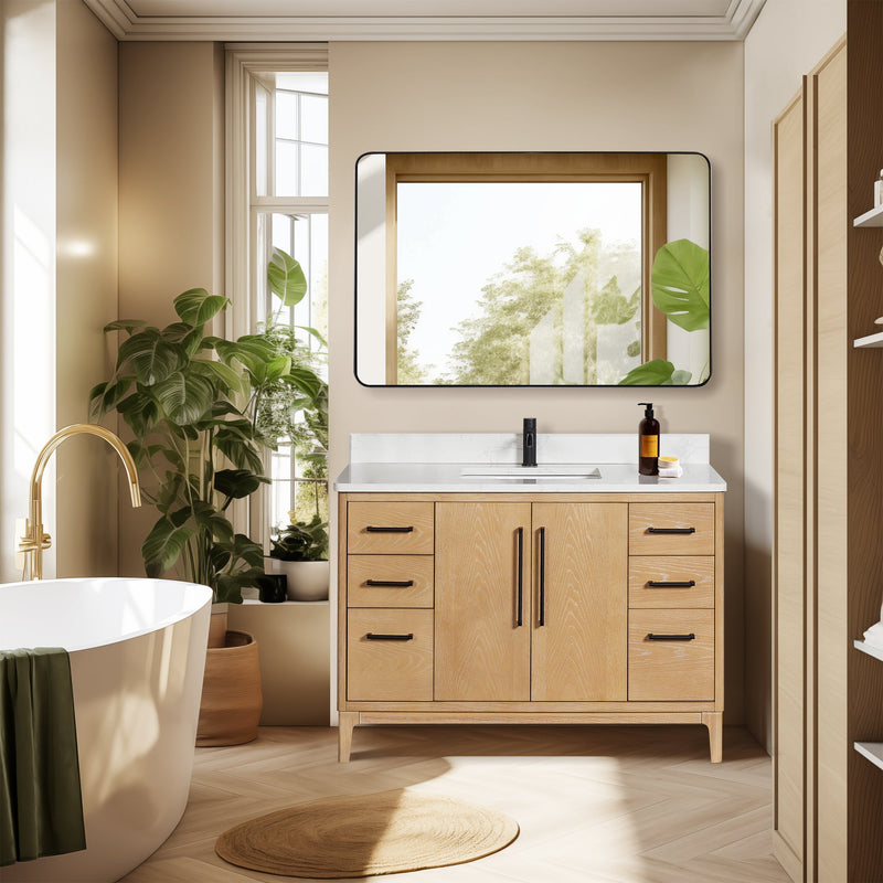Vinnova 706748-WA-GW Gara 48" Free-standing Single Bath Vanity in Washed Ash Grey with White Grain Composite Stone Top