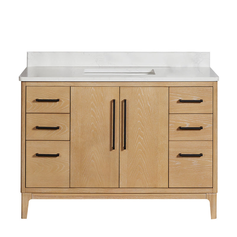 Vinnova 706748-WA-GW Gara 48" Free-standing Single Bath Vanity in Washed Ash Grey with White Grain Composite Stone Top
