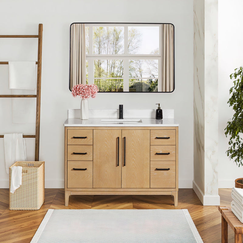 Vinnova 706748-WA-GW Gara 48" Free-standing Single Bath Vanity in Washed Ash Grey with White Grain Composite Stone Top