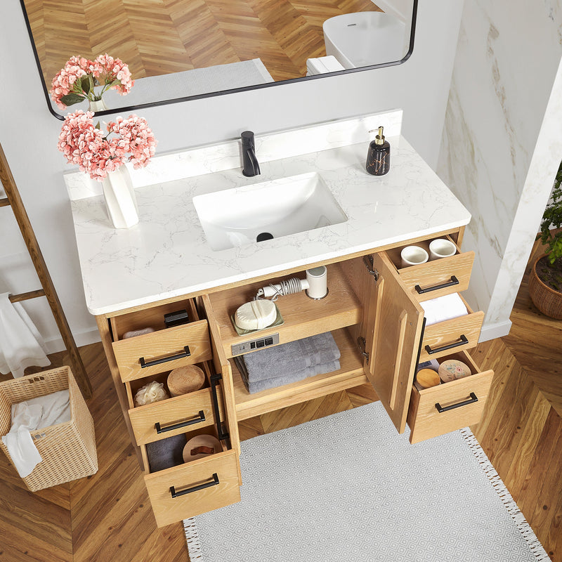 Vinnova 706748-WA-GW Gara 48" Free-standing Single Bath Vanity in Washed Ash Grey with White Grain Composite Stone Top