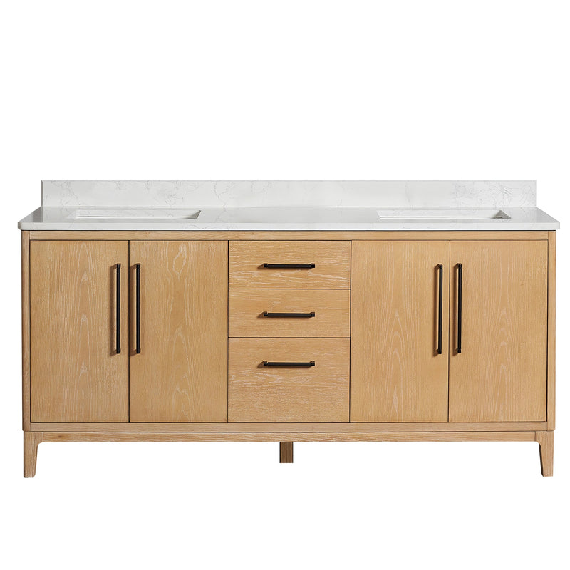 Vinnova 706772-WA-GW Gara 72" Free-standing Double Bath Vanity in Washed Ash Grey with White Grain Composite Stone Top