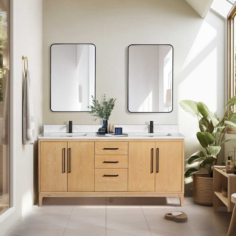 Vinnova 706772-WA-GW Gara 72" Free-standing Double Bath Vanity in Washed Ash Grey with White Grain Composite Stone Top