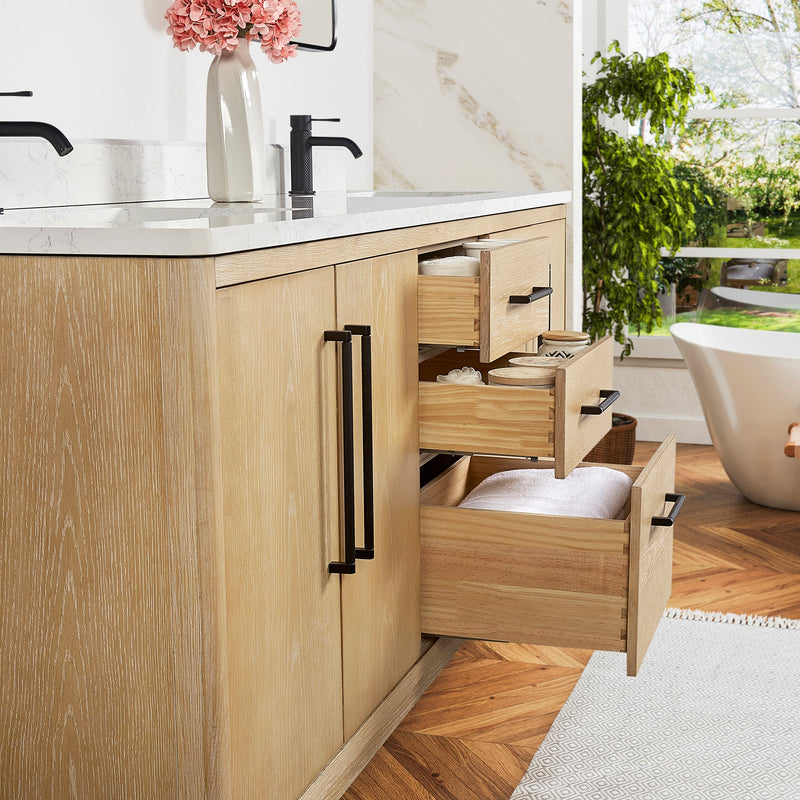 Vinnova 706772-WA-GW Gara 72" Free-standing Double Bath Vanity in Washed Ash Grey with White Grain Composite Stone Top
