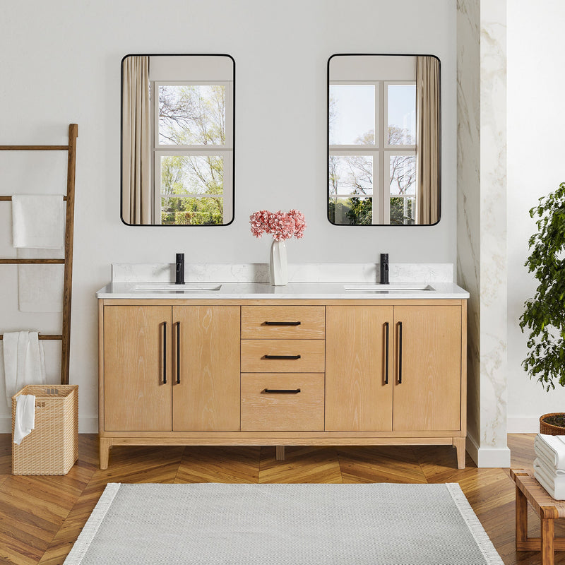 Vinnova 706772-WA-GW Gara 72" Free-standing Double Bath Vanity in Washed Ash Grey with White Grain Composite Stone Top