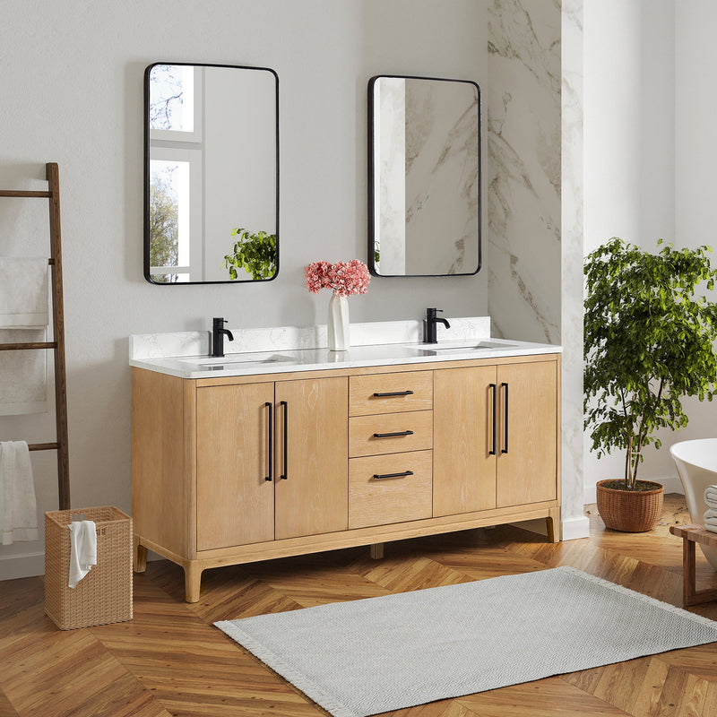 Vinnova 706772-WA-GW Gara 72" Free-standing Double Bath Vanity in Washed Ash Grey with White Grain Composite Stone Top