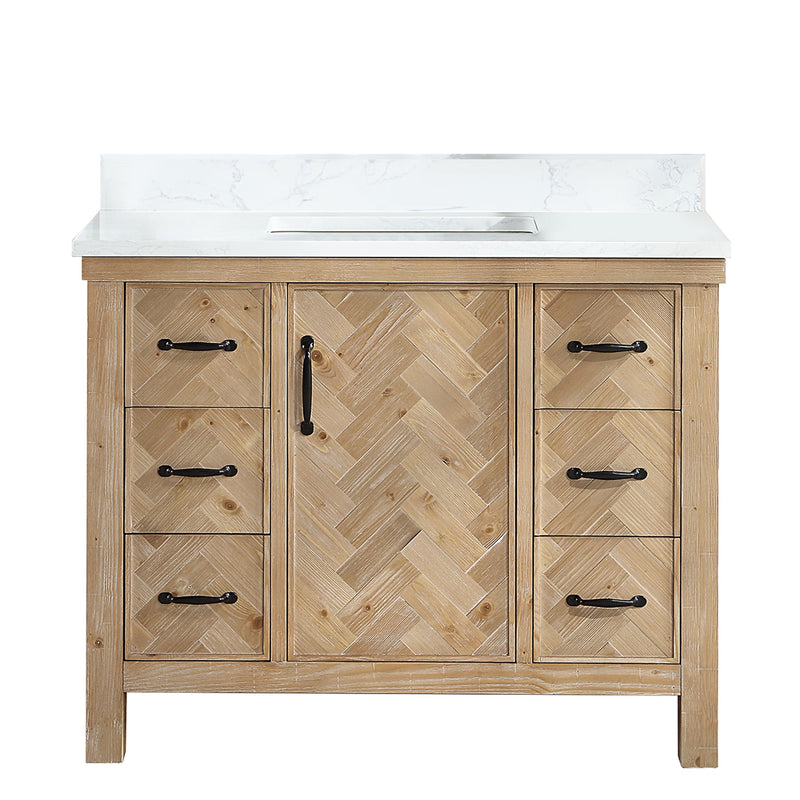 Vinnova 706842-AR-GW Javier 42" Free-standing Single Bath Vanity in Spruce Antique Brown with White Grain Composite Stone Top