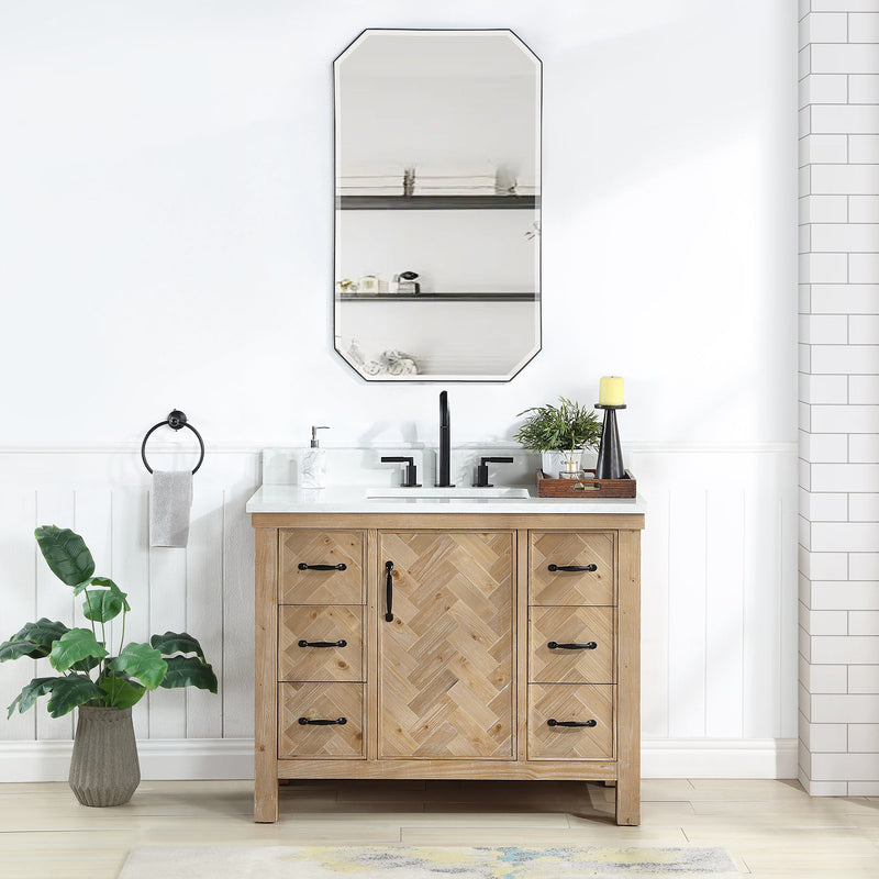 Vinnova 706842-AR-GW Javier 42" Free-standing Single Bath Vanity in Spruce Antique Brown with White Grain Composite Stone Top
