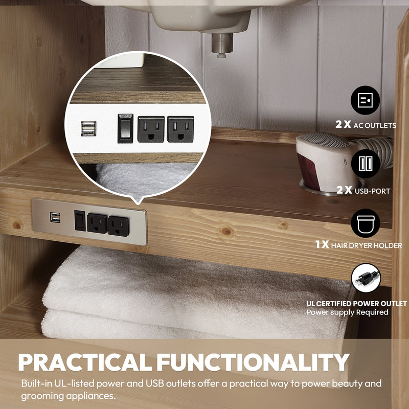 Vinnova 706842-AR-GW Javier 42" Free-standing Single Bath Vanity in Spruce Antique Brown with White Grain Composite Stone Top