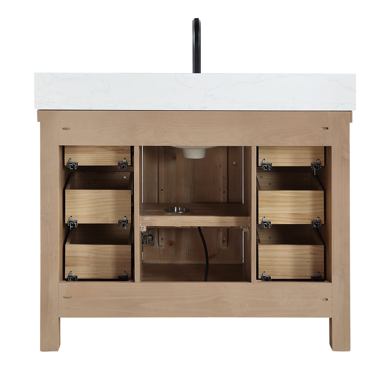 Vinnova 706842-AR-GW Javier 42" Free-standing Single Bath Vanity in Spruce Antique Brown with White Grain Composite Stone Top