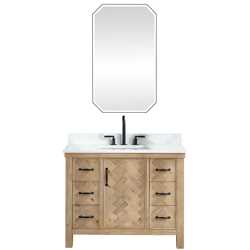 Vinnova 706842-AR-GW Javier 42" Free-standing Single Bath Vanity in Spruce Antique Brown with White Grain Composite Stone Top