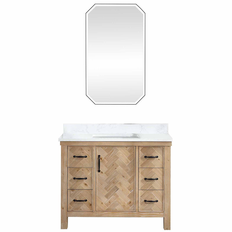 Vinnova 706842-AR-GW Javier 42" Free-standing Single Bath Vanity in Spruce Antique Brown with White Grain Composite Stone Top