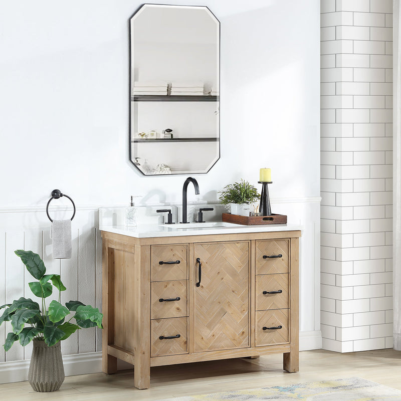Vinnova 706842-AR-GW Javier 42" Free-standing Single Bath Vanity in Spruce Antique Brown with White Grain Composite Stone Top