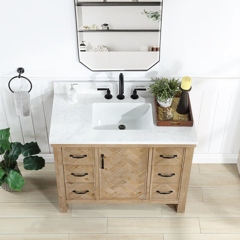 Vinnova 706842-AR-GW Javier 42" Free-standing Single Bath Vanity in Spruce Antique Brown with White Grain Composite Stone Top