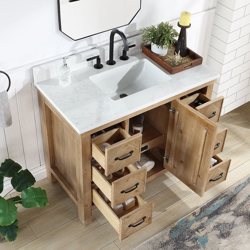 Vinnova 706842-AR-GW Javier 42" Free-standing Single Bath Vanity in Spruce Antique Brown with White Grain Composite Stone Top