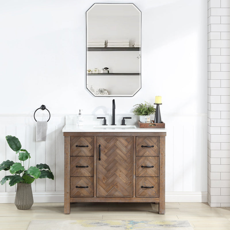 Vinnova 706842-AY-GW Javier 42" Free-standing Single Bath Vanity in Spruce Antique Gray with White Grain Composite Stone Top